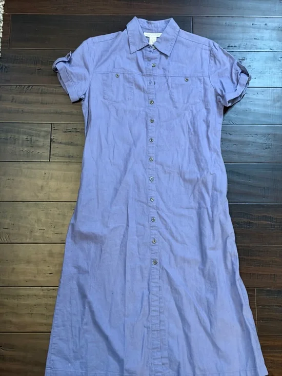 Vintage Real Comfort Linen Light Blue Button-Front Lightweight Midi Shirt Dress - Picture 2 of 8